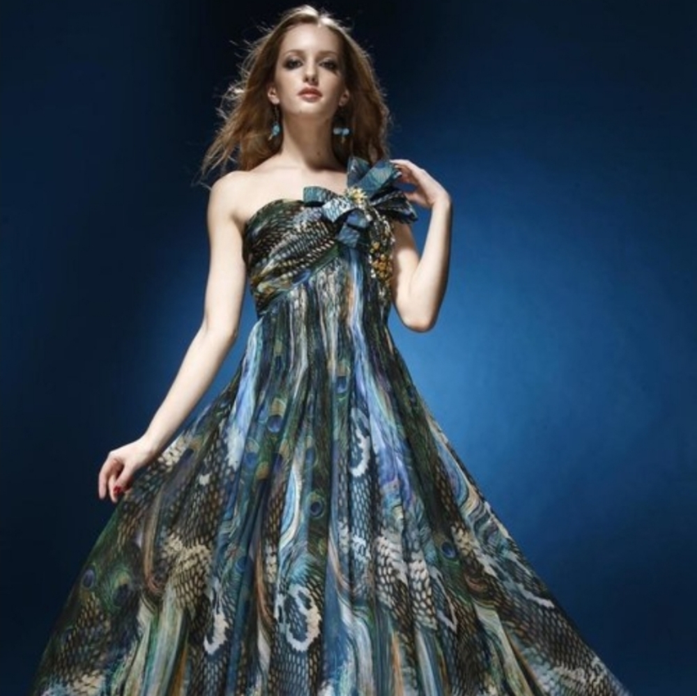 Multicolor One Shoulder A-line Dress